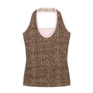 Paneled Leopard Print Halter Camisole