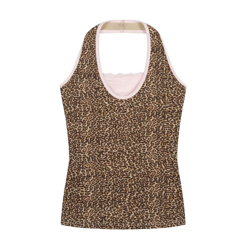 Paneled Leopard Print Halter Camisole