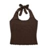 Polka Dot Halter-Neck Tie-Strap Tank Top — Coffee