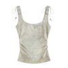 Cropped Ruched Printed U-Neck Tie-Strap Tank Top