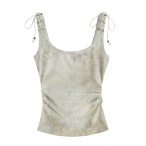 Cropped Ruched Printed U-Neck Tie-Strap Tank Top