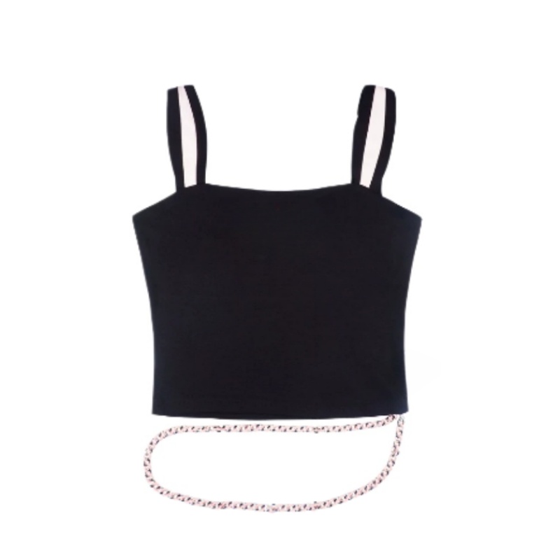 Embroidered Metal Waist Chain Tank — Black