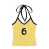 Graffiti Floral Embroidered Halter Top — Yellow