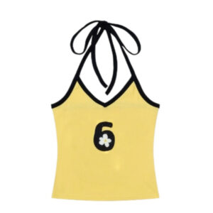 Graffiti Floral Embroidered Halter Top — Yellow