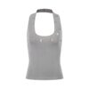 Button-Embellished Spaghetti Strap Tank — Grey