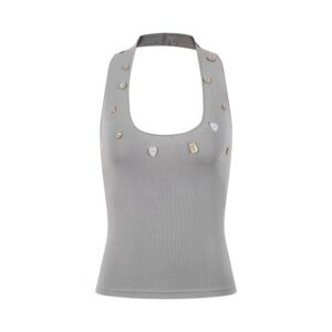 Button-Embellished Spaghetti Strap Tank — Grey