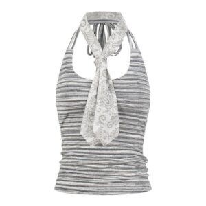 Hip-Hop Style Striped Halter Tank Top